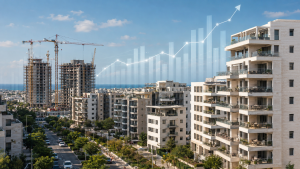 רוכשי דירות בוחנים נתוני נדל״ן על רקע בנייני מגורים חדשים ומנופים בישראל