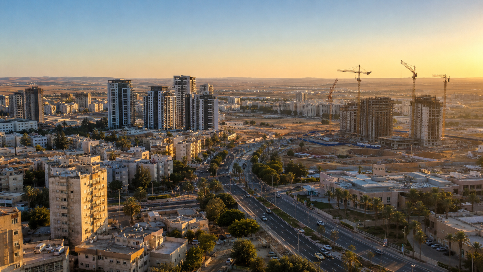 קו הרקיע של באר שבע עם בנייה חדשה, שכונות ותיקות ומרחב דרומי מתפתח ברקע