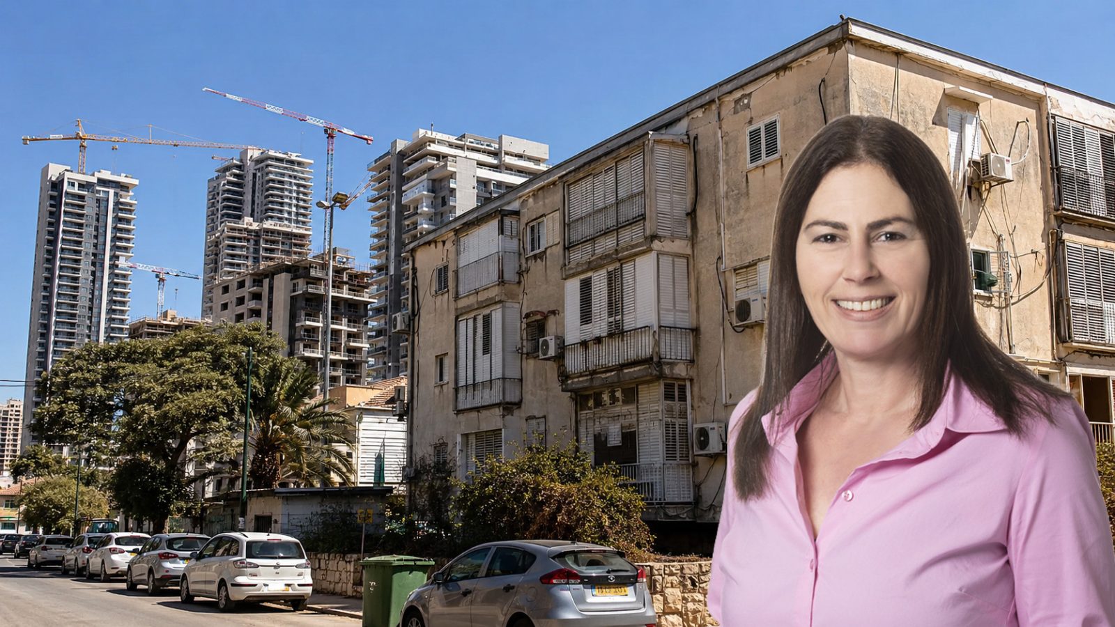 בניינים ישנים לצד מגדלי מגורים חדשים בפרויקט התחדשות עירונית בישראל