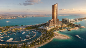 ריזורט Wynn Al Marjan Island הנבנה על האי המלאכותי בראס אל ח׳יימה מול מי המפרץ