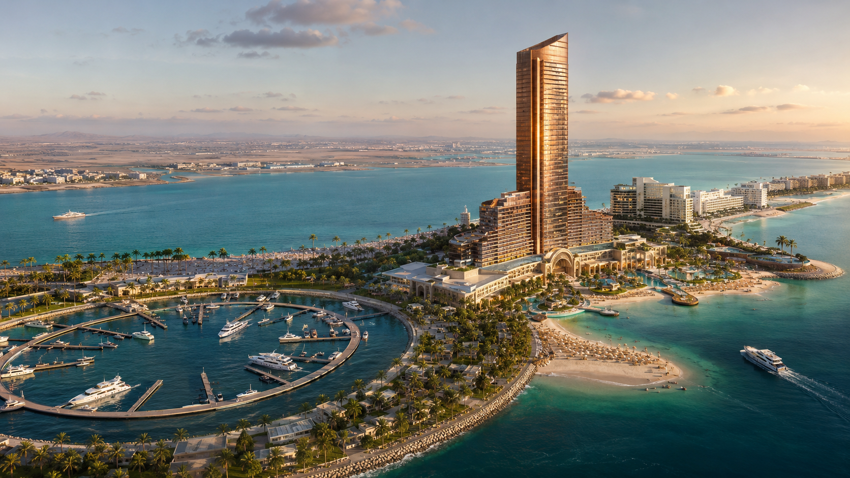 ריזורט Wynn Al Marjan Island הנבנה על האי המלאכותי בראס אל ח׳יימה מול מי המפרץ